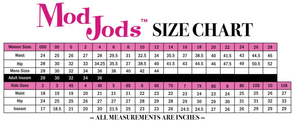 ModJods Size Chart